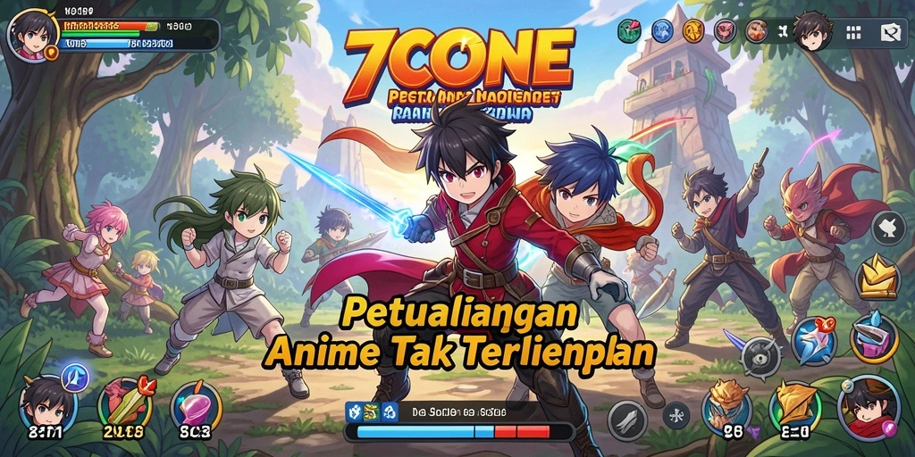 Tangkapan layar gameplay <strong>7CONE</strong> menampilkan aksi seru dan karakter anime.