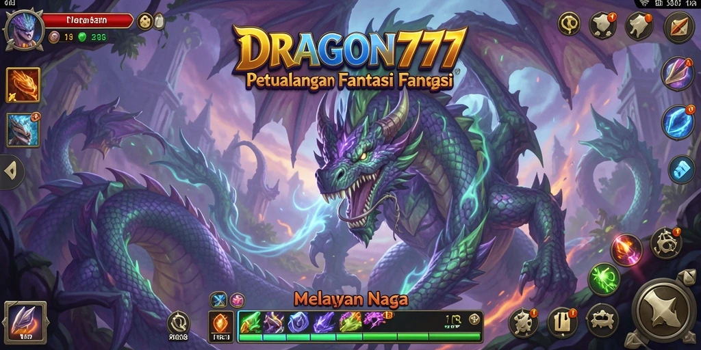 Tampilan gameplay seru di DRAGON777 saat melawan naga berapi.