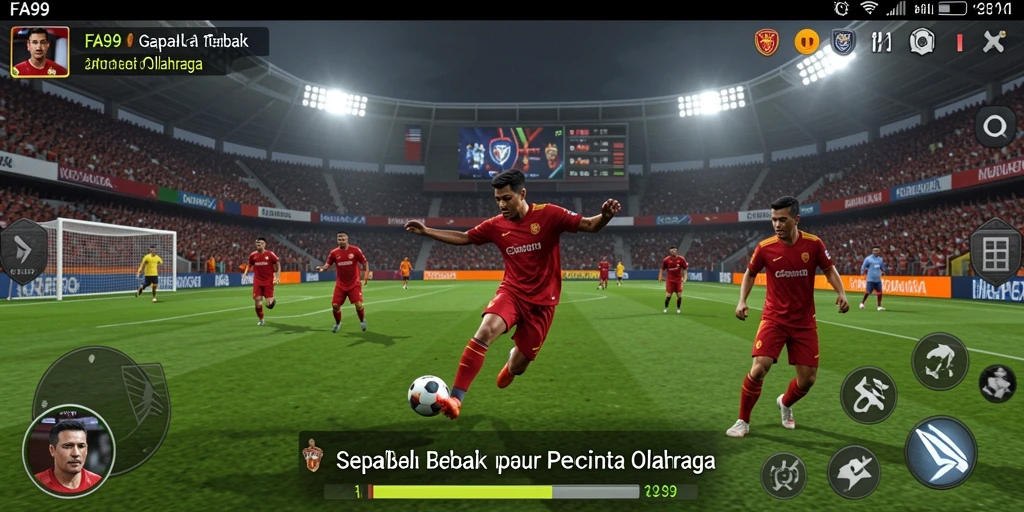Screenshot utama FA99 menampilkan pertarungan seru di lapangan sepak bola.