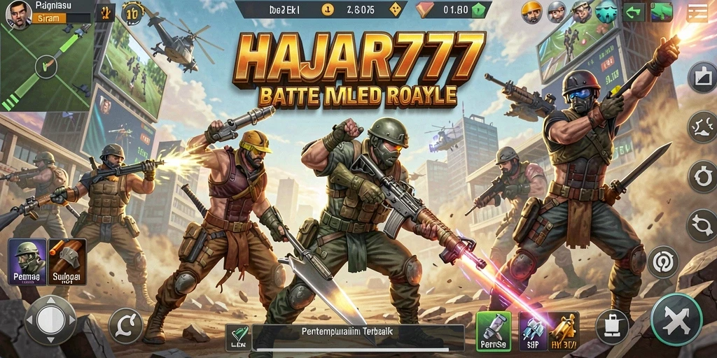 Screenshot gameplay seru HAJAR777 di arena Battle Royale.