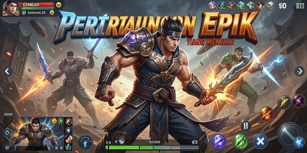 Tampilan aksi seru dari gameplay IDN668 dalam pertarungan antar karakter.