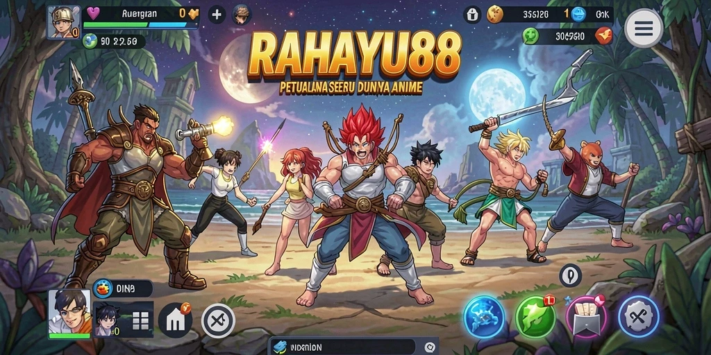 Tampilan seru dari gameplay RAHAYU88 menampilkan aksi karakter anime.