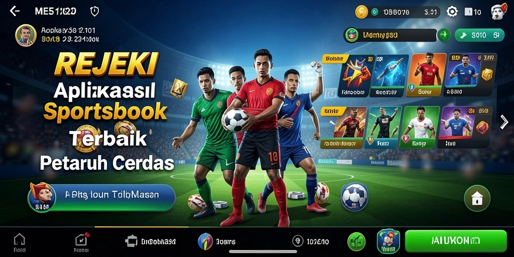 Tampilan utama aplikasi REJEKI dengan fitur sportsbook yang lengkap.