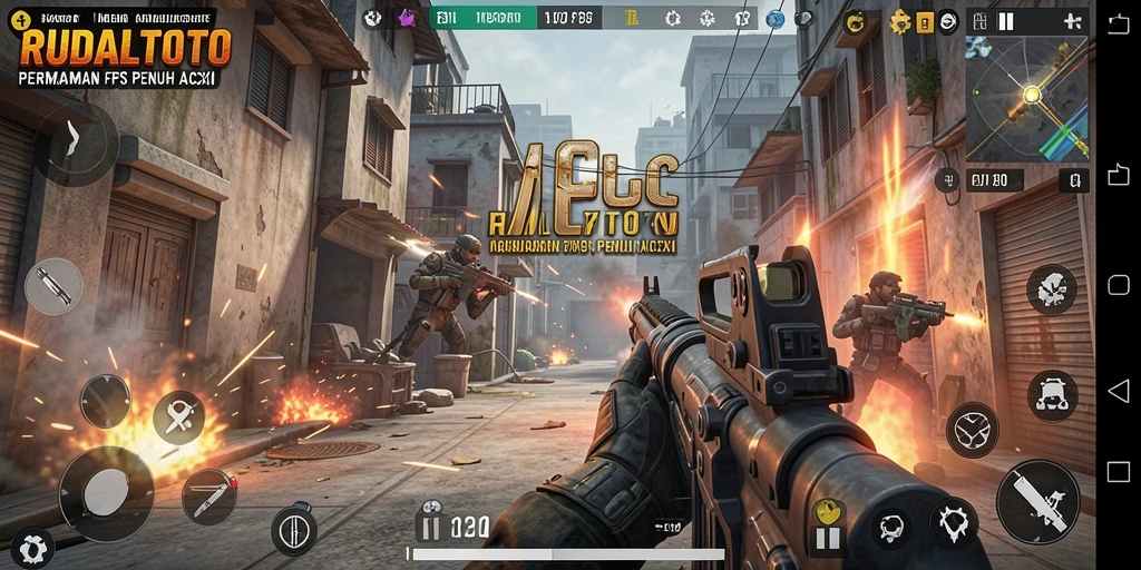 Tangkapan layar dari gameplay mendebarkan RUDALTOTO yang menampilkan aksi FPS.