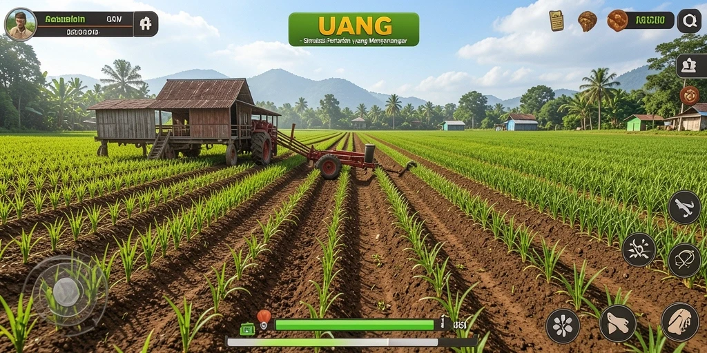 Tampilan screenshot game UANG yang menampilkan aktivitas bertani menyenangkan.