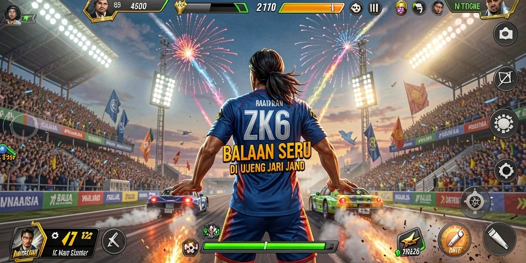 Tampilan gameplay ZK6 yang mendebarkan saat balapan.